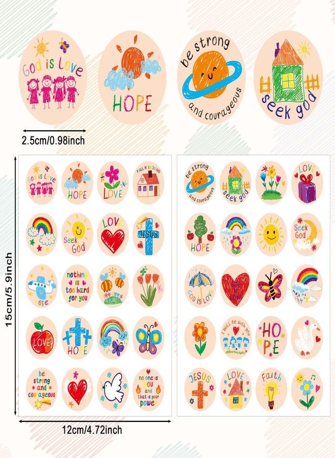 XIHIRCD 600 قطعة من ملصقات يسوع الدينية المسيحية المستديرة مقاس 1 بوصة للأطفال والكبار - ملصقات إيمانية ملهمة للفنون والحرف اليدوية وديكور عيد الفصح (نمط الرسم) - Image 2